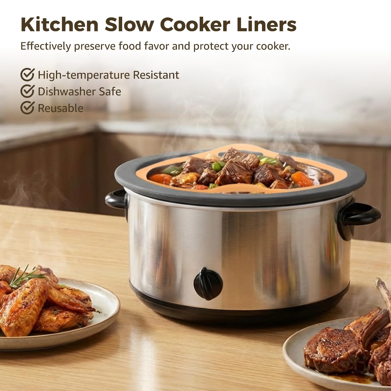 3 Stk. Slow Cooker Einsätze, wiederverwendbare Silikon-Einsätze für 8-Quart Slow Cooker, kompatibel mit Crock-Pot, auslaufsicheres Zubehör für ovale oder runde Schongarer, spülmaschinenfest,