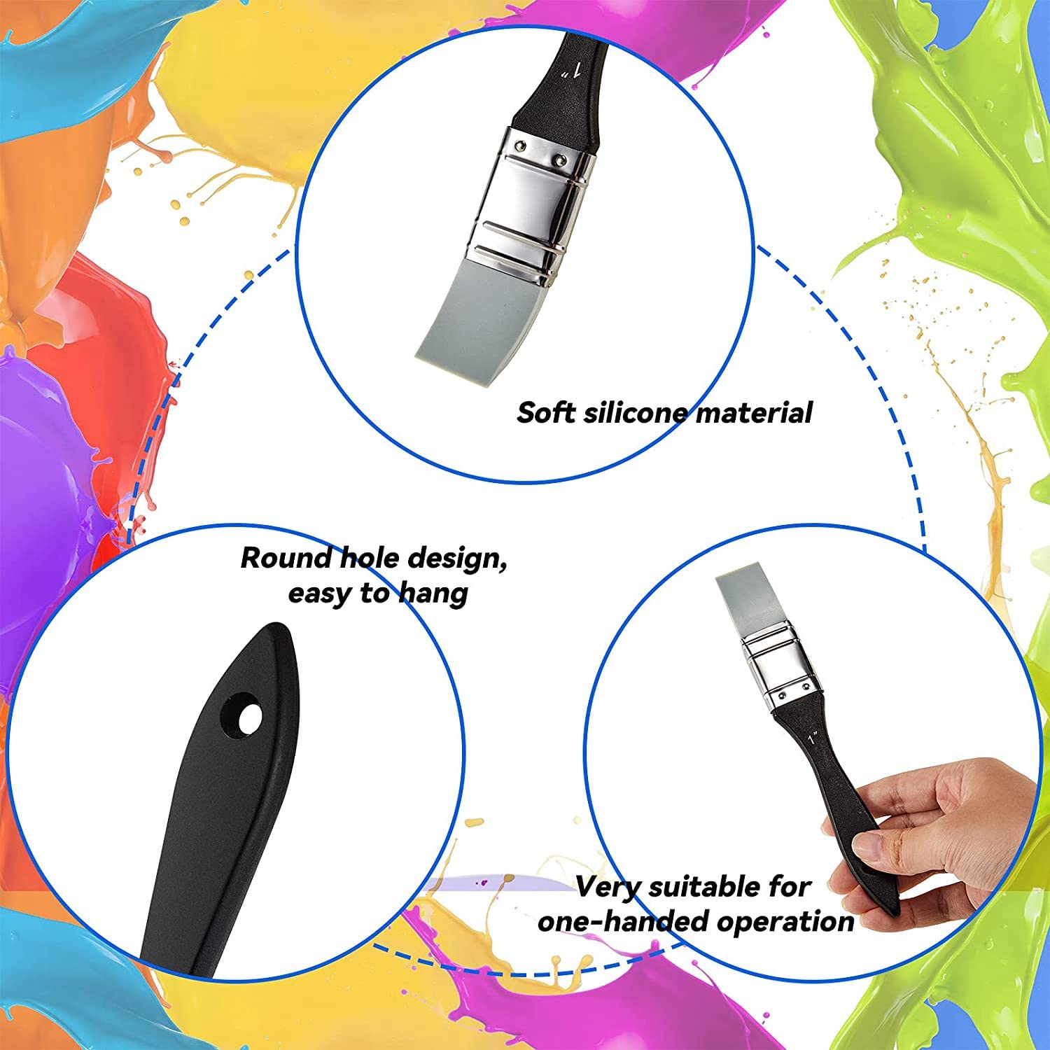 Silicon Color Shaper Pincel ancho de silicona sólida cepillo flexible acrílico y a base de agua, 1 pulgada