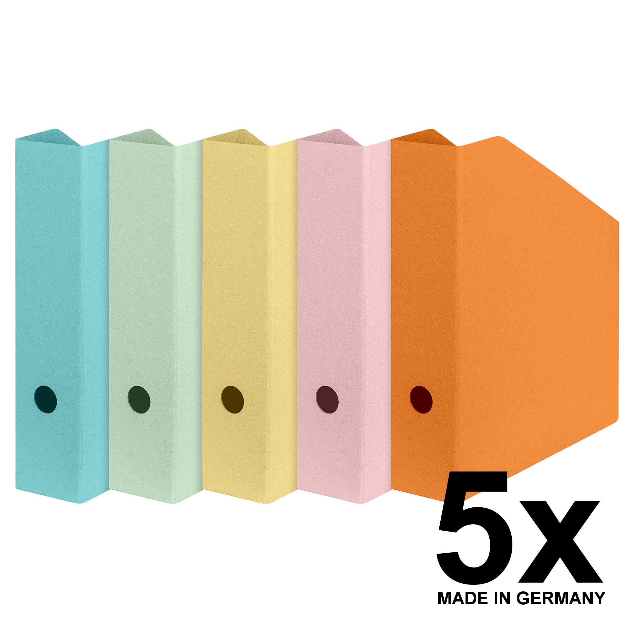 Falken zestaw 5 sztuk wegańskich segregatorów stojących Pure Pastel. Made in Germany. Kolekcjoner czasopism z uszlachetnionej tektury introligatorskiej do DIN A4/C4 7,5 cm szerokości, ekologiczny