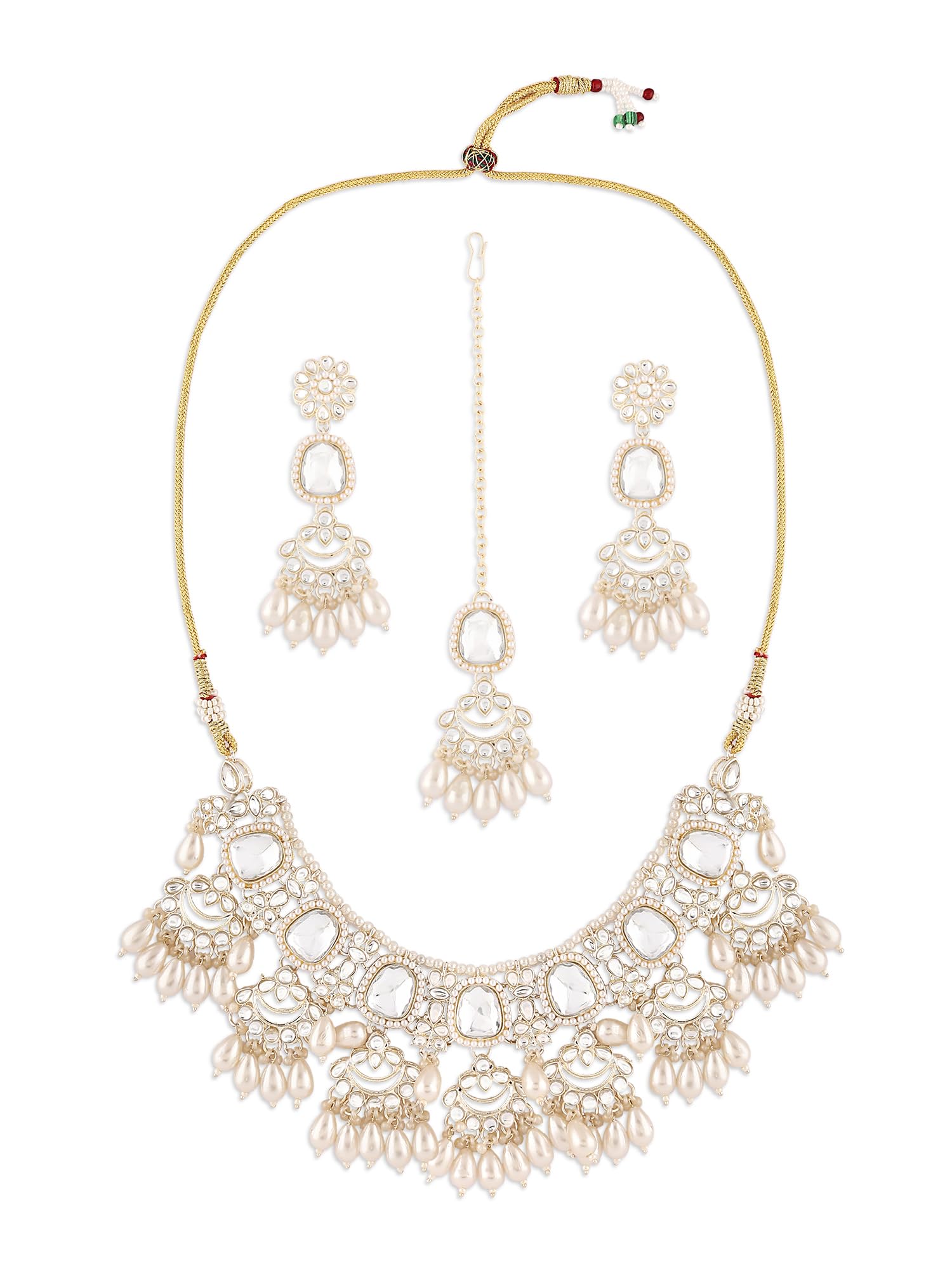 ZAVERI PEARLS Gold Tone Kundan Artificial Stones & Clustered Drop Beads Bridal Necklace Earring & Maangtikka Set For Women-ZPFK17105 (B0CPXWTWDJ) Amazon Price History, Amazon Price Tracker