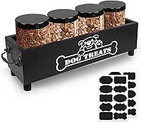 Hlimior Large Farmhouse Wood Dog Treats Container with 4 Airtight Jars - Stylish Pet Food Storage Organizer for Dogs & Cats