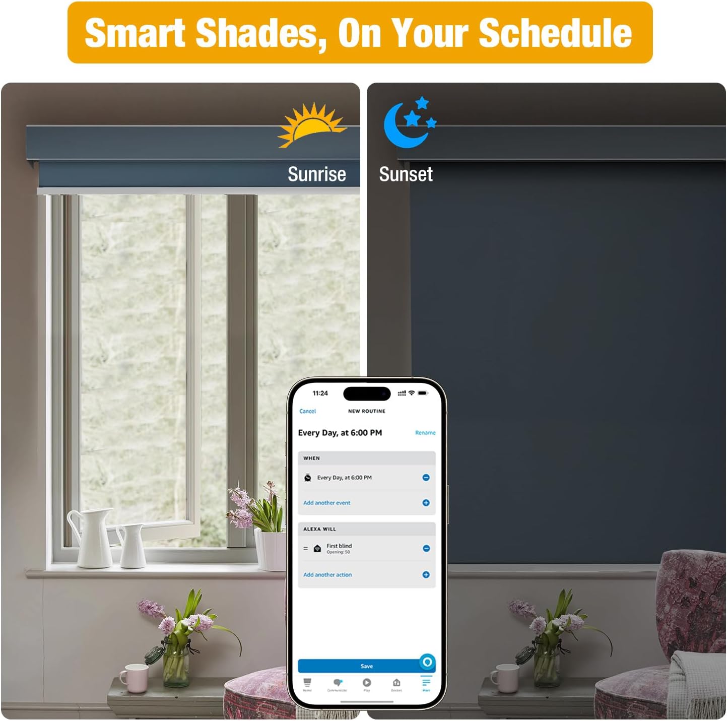 AM25 Zigbee Smart Blinds Motor for 1.5" Shade Tube, Type-C Rechargeable Window Shade Motor, 10 lbs Load Capacity, DIY Motorized Zebra/Roman/Roller Blinds, Compatible with Alexa & Google Home