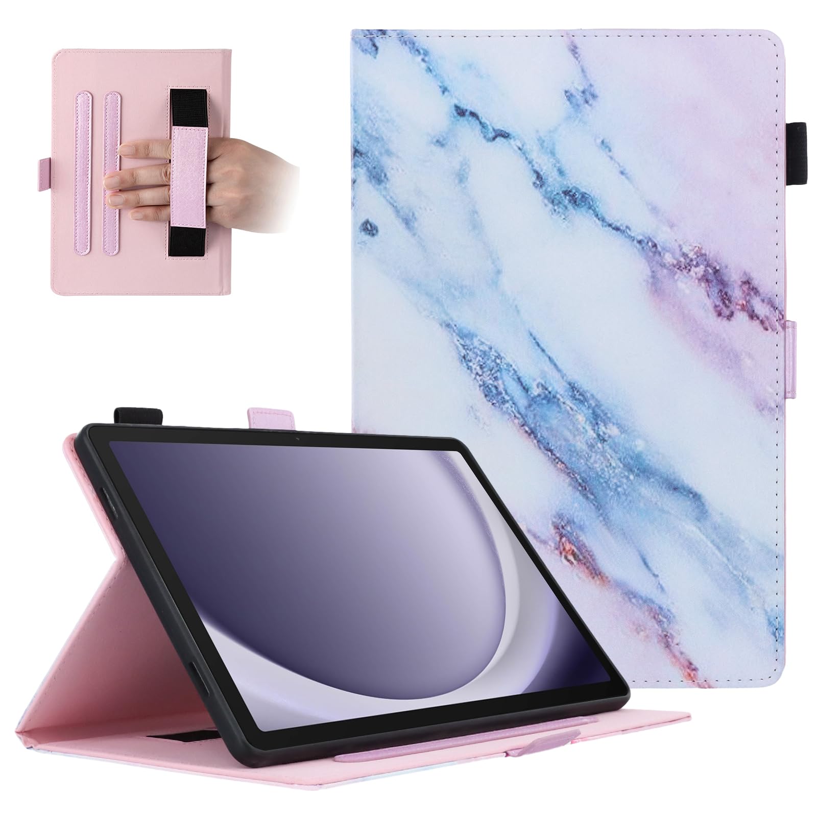 Dteck for Galaxy Tab A9+ 11" (SM-X210), Tab A11+ 11" (SM-X230) Smart Folio Case with Auto Sleep Wake, Stand, Elastic Hand Strap, Pen Loop Holder, PU