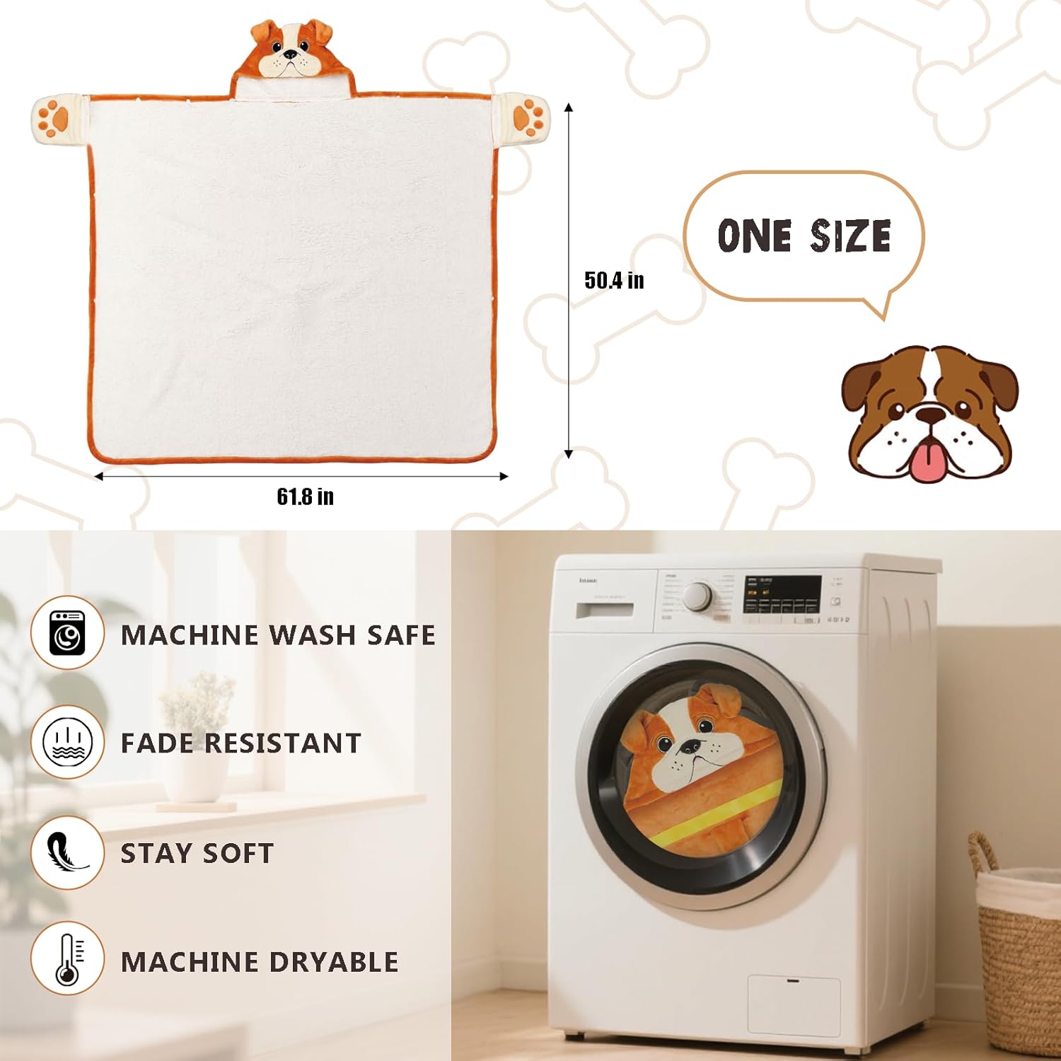 Tian Zhun English Bulldog Wearable Hooded Blanket for Women Fluffy Super Soft Flannel Adult Animal Blanket Gifts for Mothers Day Christmas Birthday 60" x 52"