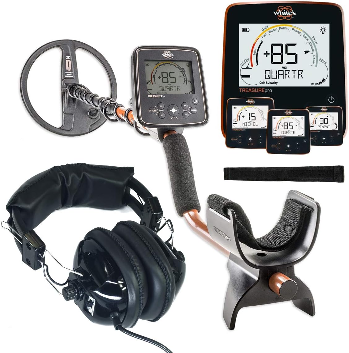 Whites TreasurePro Metal Detector with 10" DD Waterproof Coil and Dual Volume Control Headphones