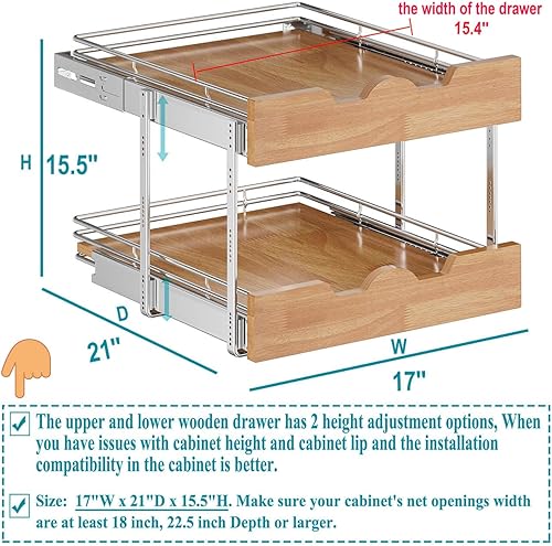 Vista 39 de OCG Organizador de gabinete extraíble de 11 pulgadas de ancho x 21 pulgadas de profundidad, estante deslizante de 2 niveles, cajón extraíble
