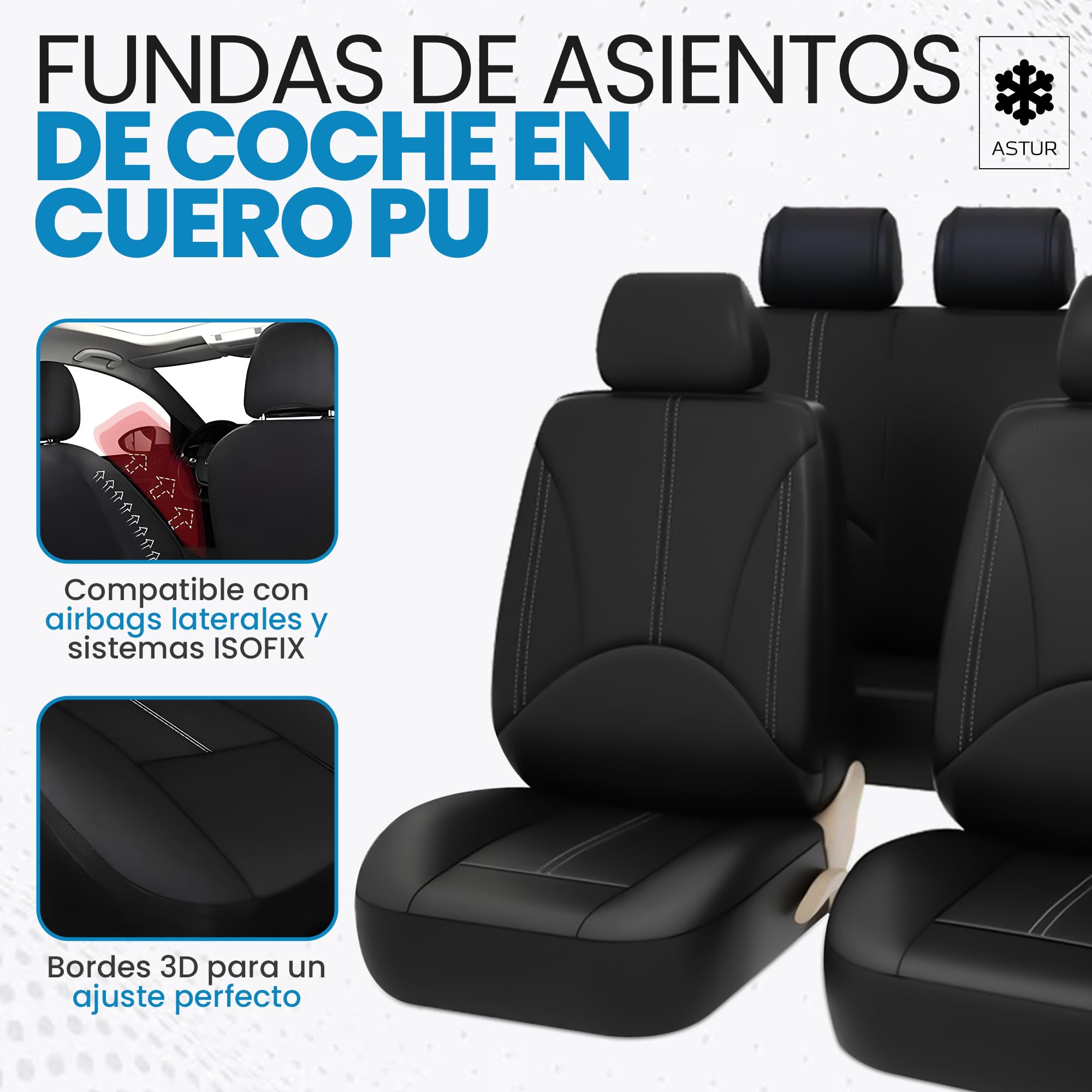 Astur Fundas Asientos Coche universales – Funda Asiento Coche Delantera y Trasera – Protector Asiento Coche Impermeable, fácil de Instalar y Compatible con airbag
