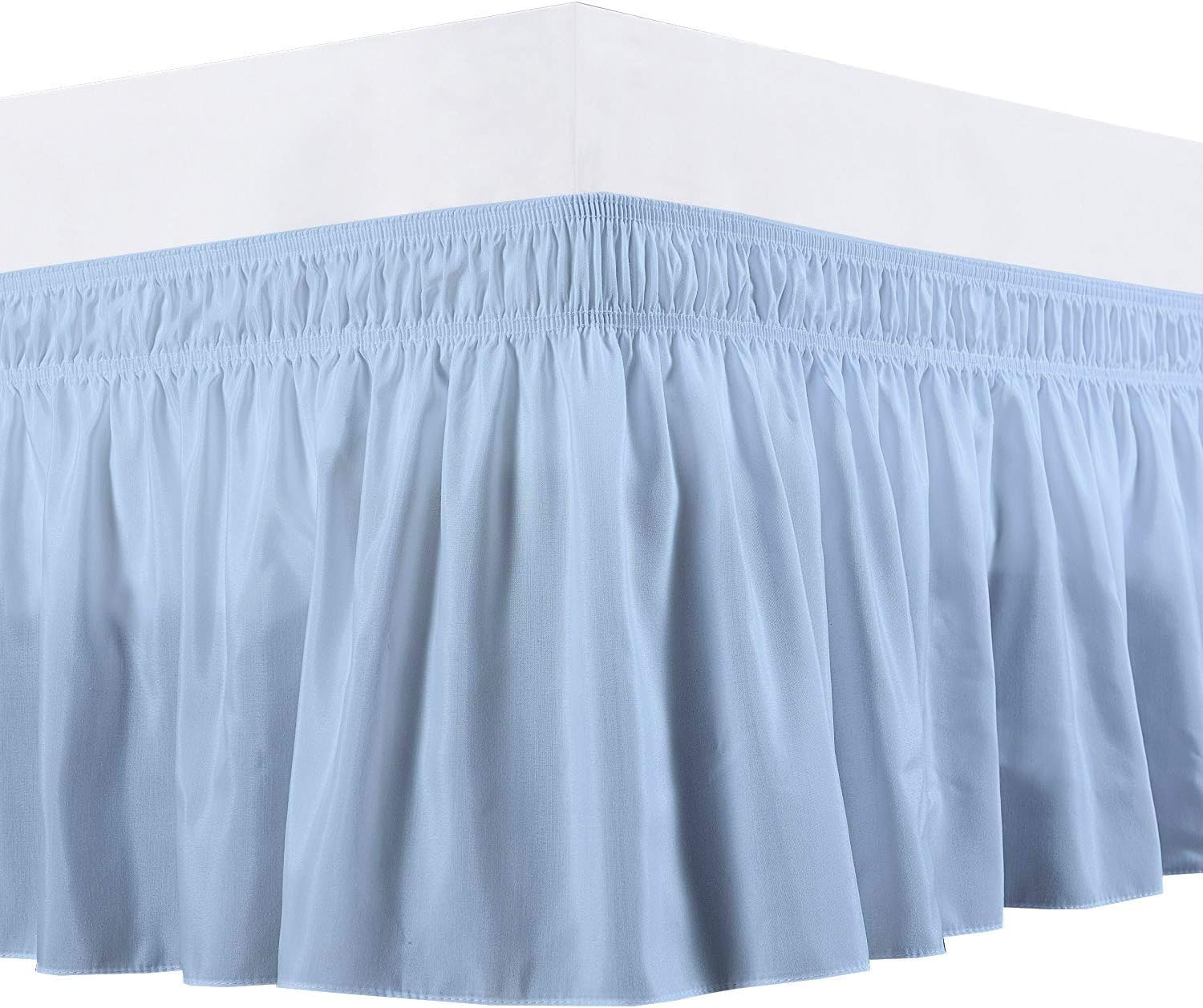 Wrap Around Bed Skirts Queen Size 18 Inch Tailored Drop, Bedskirt Dust Ruffles, Bed Frame Cover for Queen, King and C-King Size Beds, Light Blue