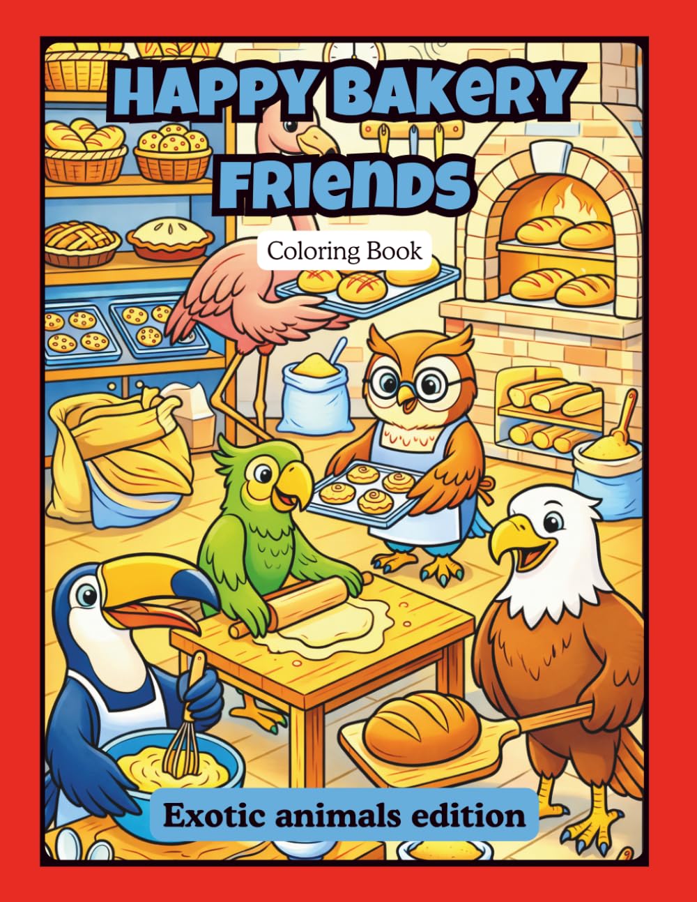 Happy Bakery Friends Coloring Book: Cute Animal Bakers Coloring Book for Kids Ages 4-8 | Fun and Easy Bakery Scenes with Adorable Characters