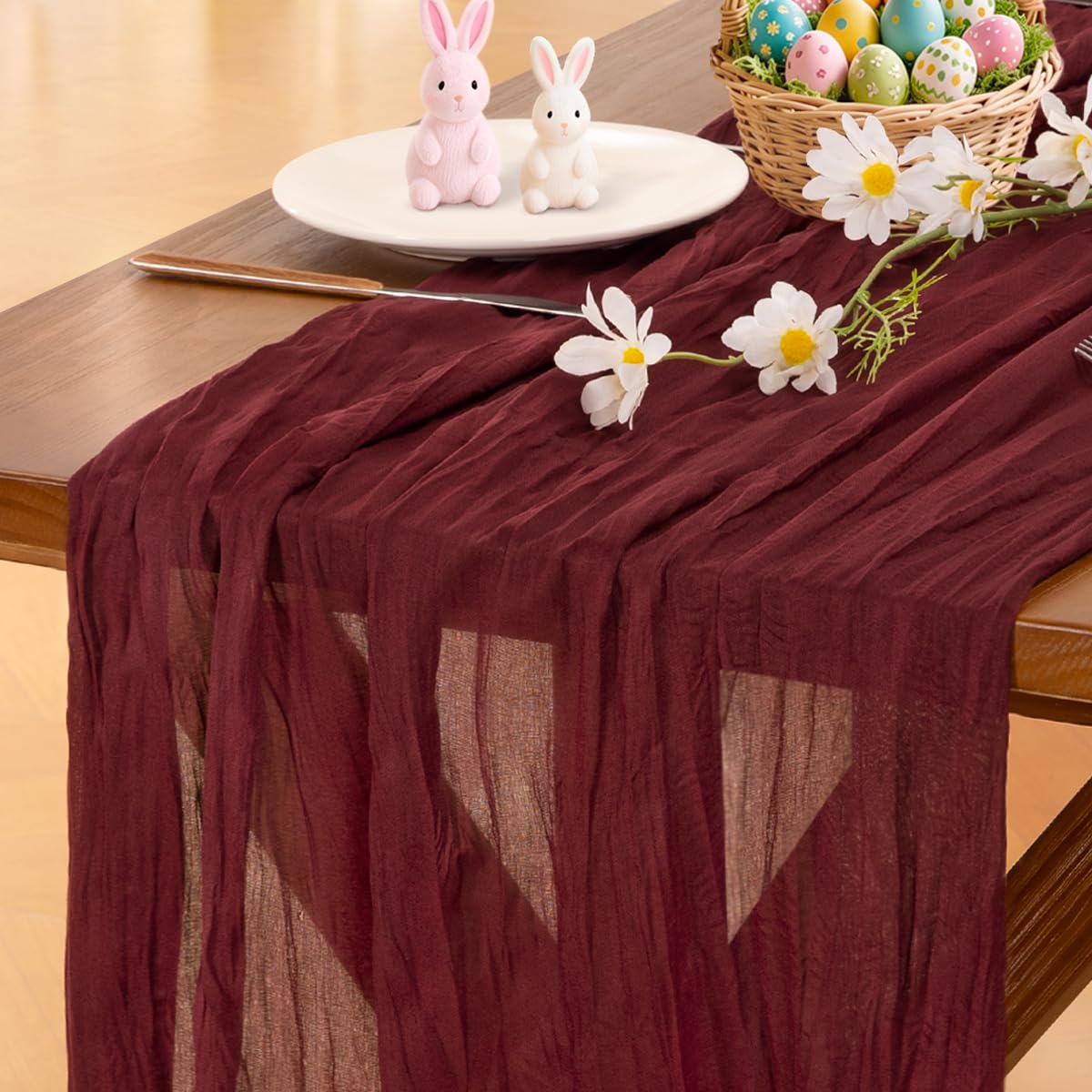 Socomi Beige Cheesecloth Table Runner Easter Spring Boho Rustic Gauze 120 inch 10FT Cheese Cloth Runner for Wedding Party Baby Shower Birthday Home Decor Holiday Decorations — view 41