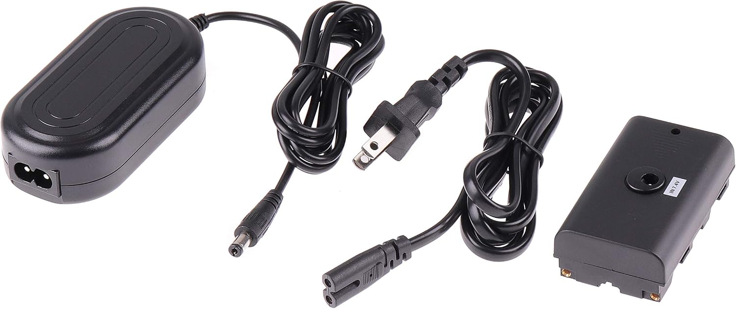 Foto4easy AC Power Adapter with NP-F Dummy Battery DC upler for Sony NP-F970 NP-F960 NP-F770 NP-F750 NP-F550 to Power Video LED Light Camera Monitor,Black