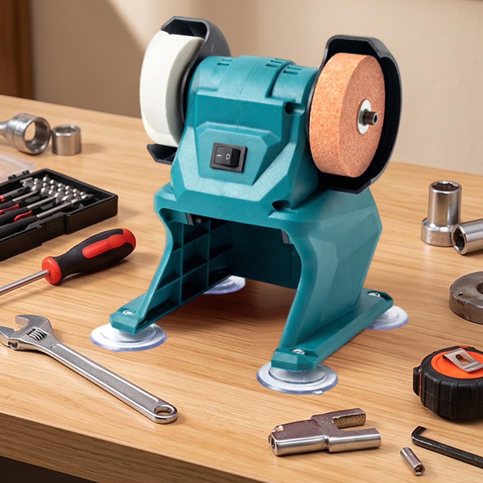 Amoladora de banco eléctrica inalámbrica de 21V, multiherramienta compacta y versátil, lijadora pulidora a 5500 RPM, ideal para afilar cuchillos, taladros y eliminar óxido en acero