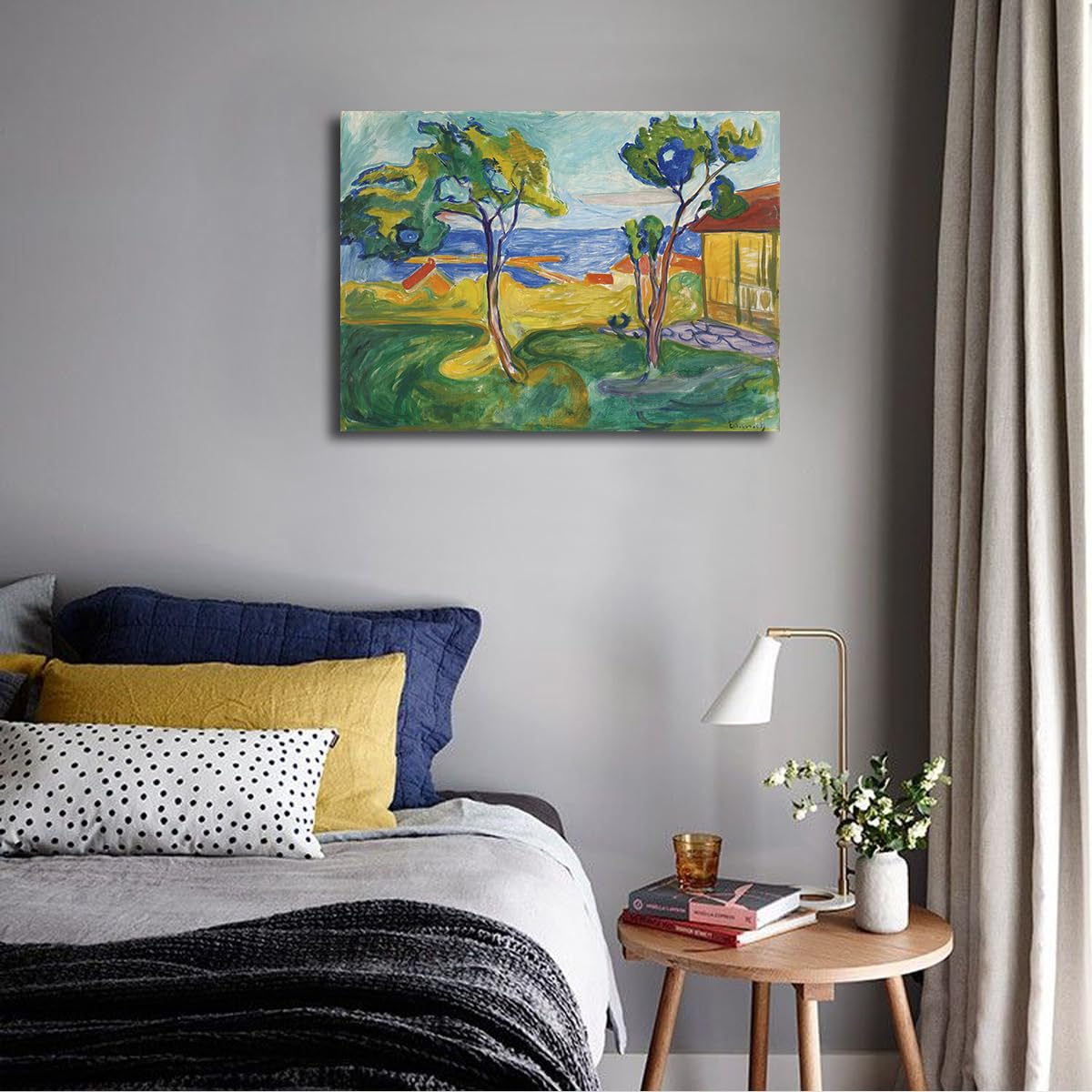 SHENGPOSTER Edvard Munch skandynawski krajobraz z napiętym płótnem, krajobraz morski w stylu vintage, sztuka ścienna, plakaty i wydruki do dekoracji biura w gospodarstwie wiejskim 45 x 60 cm