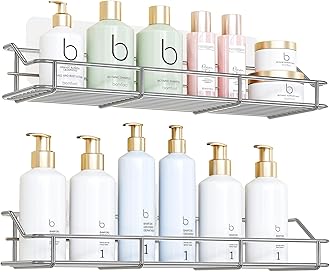 ODesign Adhesive Bathroom Shelf Organizer Shower Caddy Kitchen Spice Rack Wall Mounted No Drilling SUS304 Stainless Steel - 2 Pack