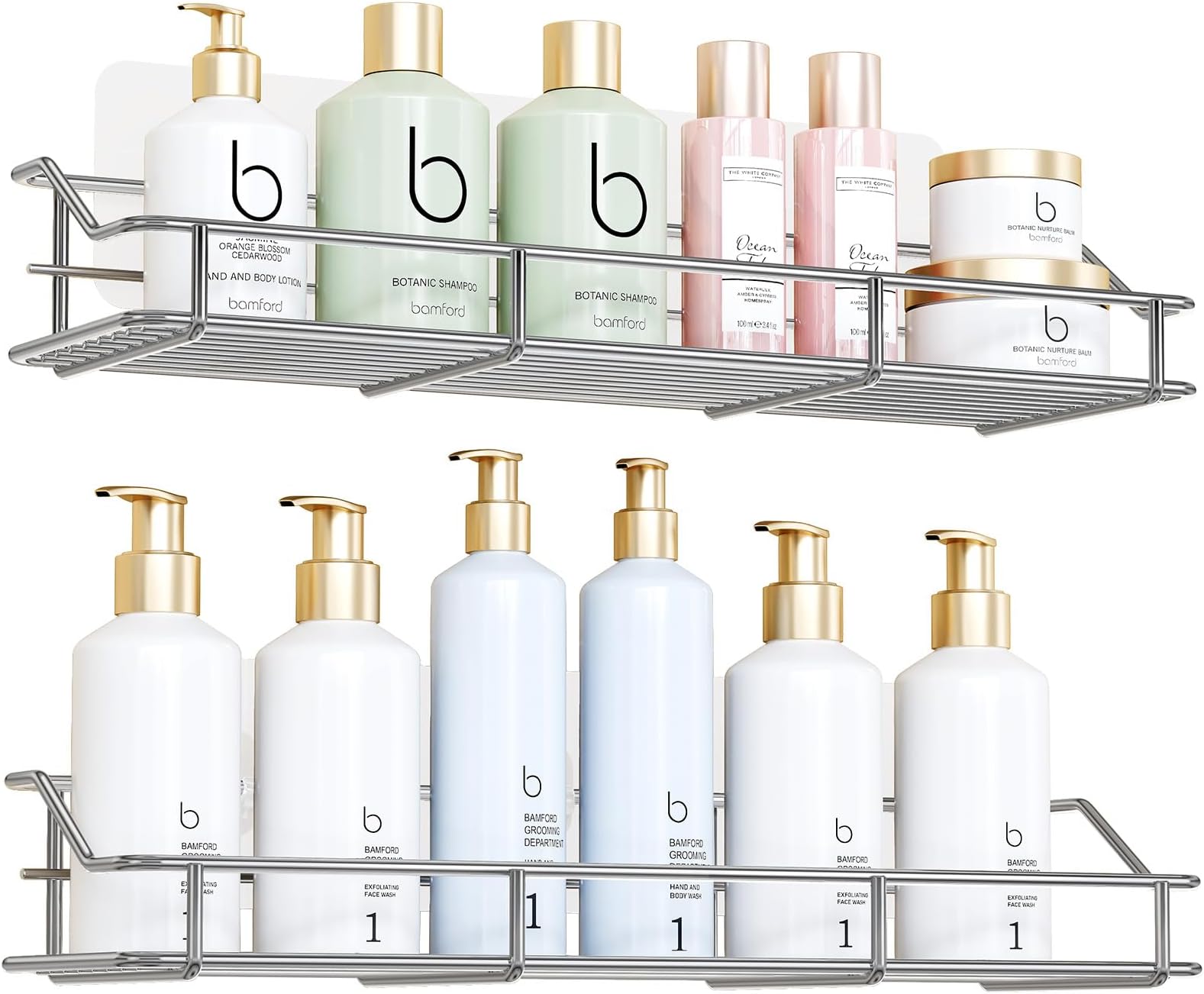 ODesign Adhesive Bathroom Shelf Organizer Shower Caddy Kitchen Spice Rack Wall Mounted No Drilling SUS304 Stainless Steel Rustproof - 2 Pack