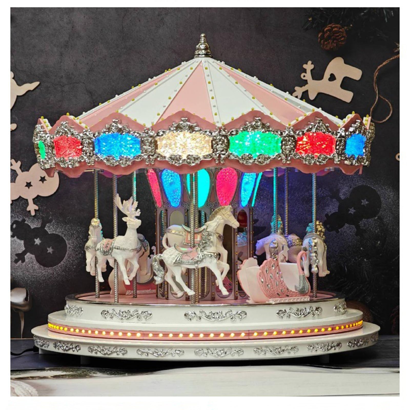 Carrusel De Papá Noel Merry Go Round, Mini Carrusel Eléctrico con Bluetooth, Decoraciones Navideñas Animadas, con Música Y Luces LED, para Regalo Navideño, Decoración del Hogar