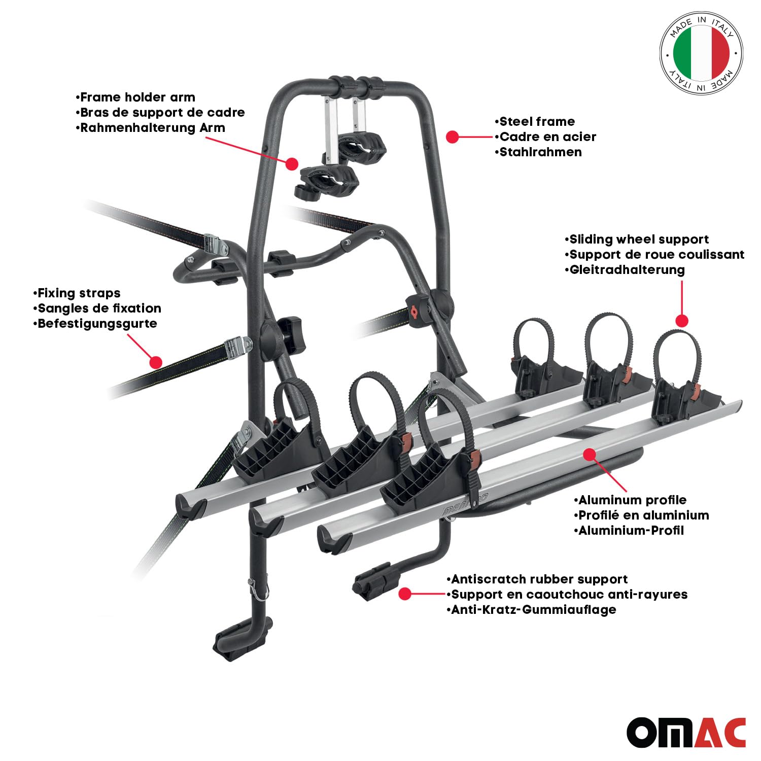 Menabo Portabicicletas 3 bicicletas compatible con VW Tiguan/Allspace 2007-2025 aluminio negro plata