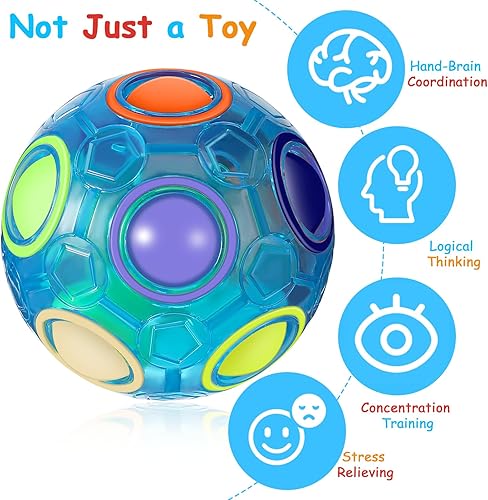 Miniatura 3 de Paquete de 12 bolas de rompecabezas arcoíris mágicas con 2 bolsas de juguete para ansiedad para niños y niñas, bola de cubo de velocidad, divertida