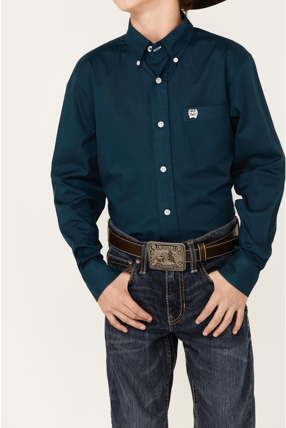Cinch Boy's Solid Teal Button Up Western Shirt - Image 2