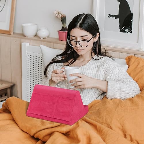 Miniatura 3 de Almohada suave para tablet con bolsillo, soporte de cojín para tableta, 3 ángulos de visión ajustables, soporte perezoso para sofá de cama,