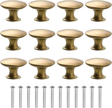 12Pcs Drawer Knobs, 30mm Round Cabinet Door Knobs, Cupboard Handles Knob, Antique Brass Door Knob for Wardrobes, Cupboard, Cabinet, Drawer