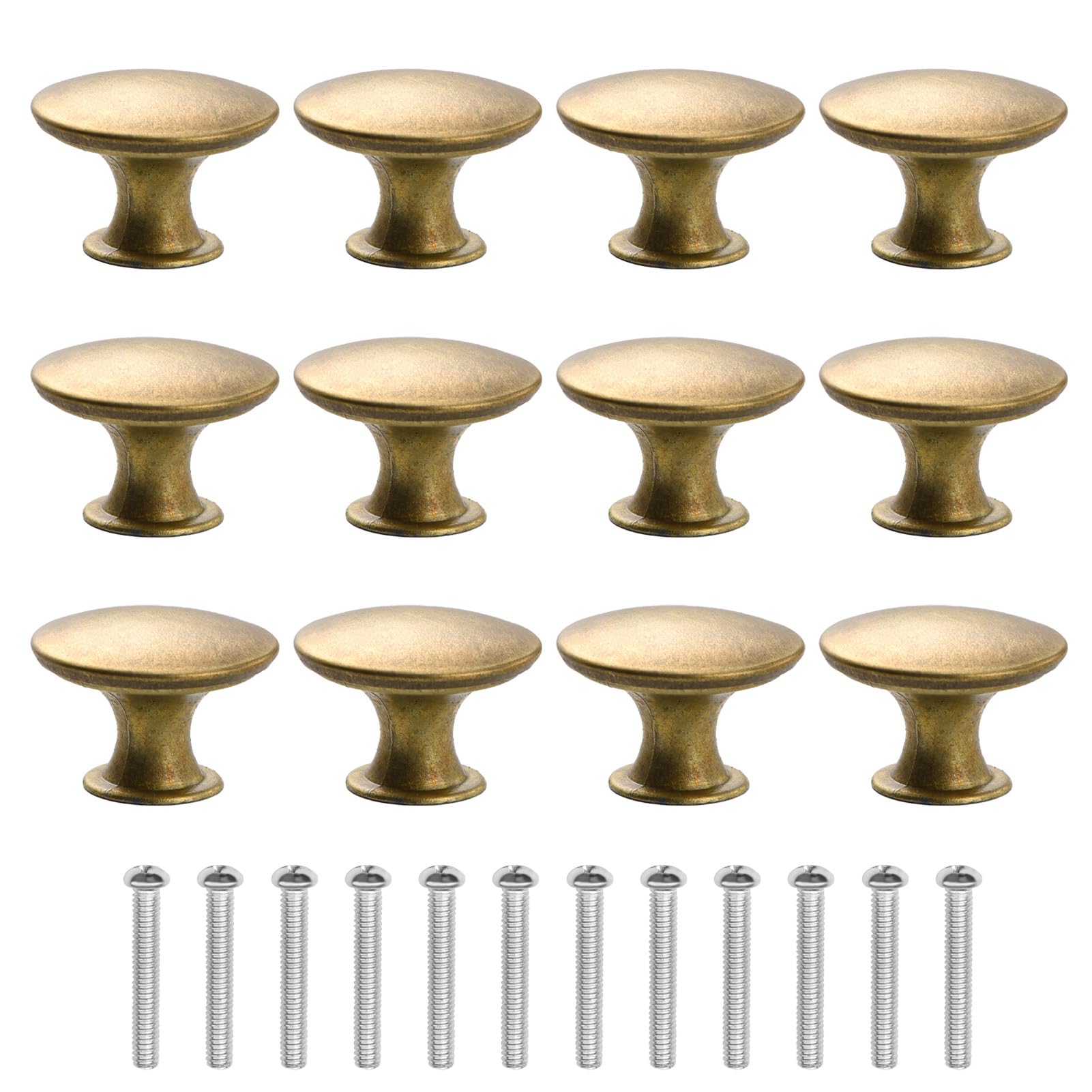 Sernvaloq 12Pcs Drawer Knobs, 30mm Round Cabinet Door Knobs, Cupboard Handles Knob, Antique Brass Door Knob for Wardrobes, Cupboard, Cabinet, Drawer