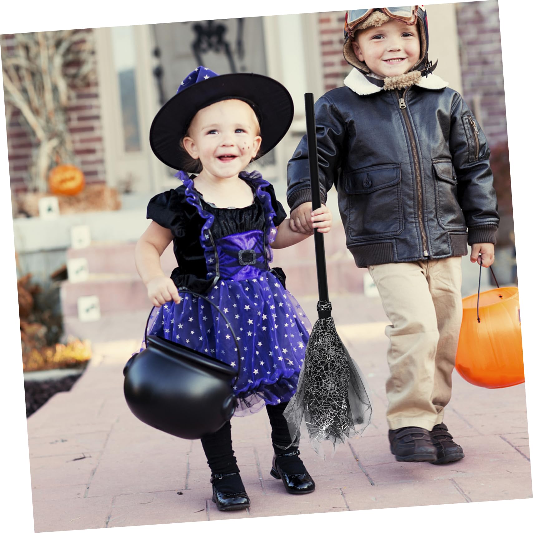 Beavorty 2pcs Witch Broom Halloween Witches Broom Halloween Party Fancy Dress Party Halloween Cosplay Prop Ornament Children’s Toys Masquerade Ball Decorations Broom Stick Make up