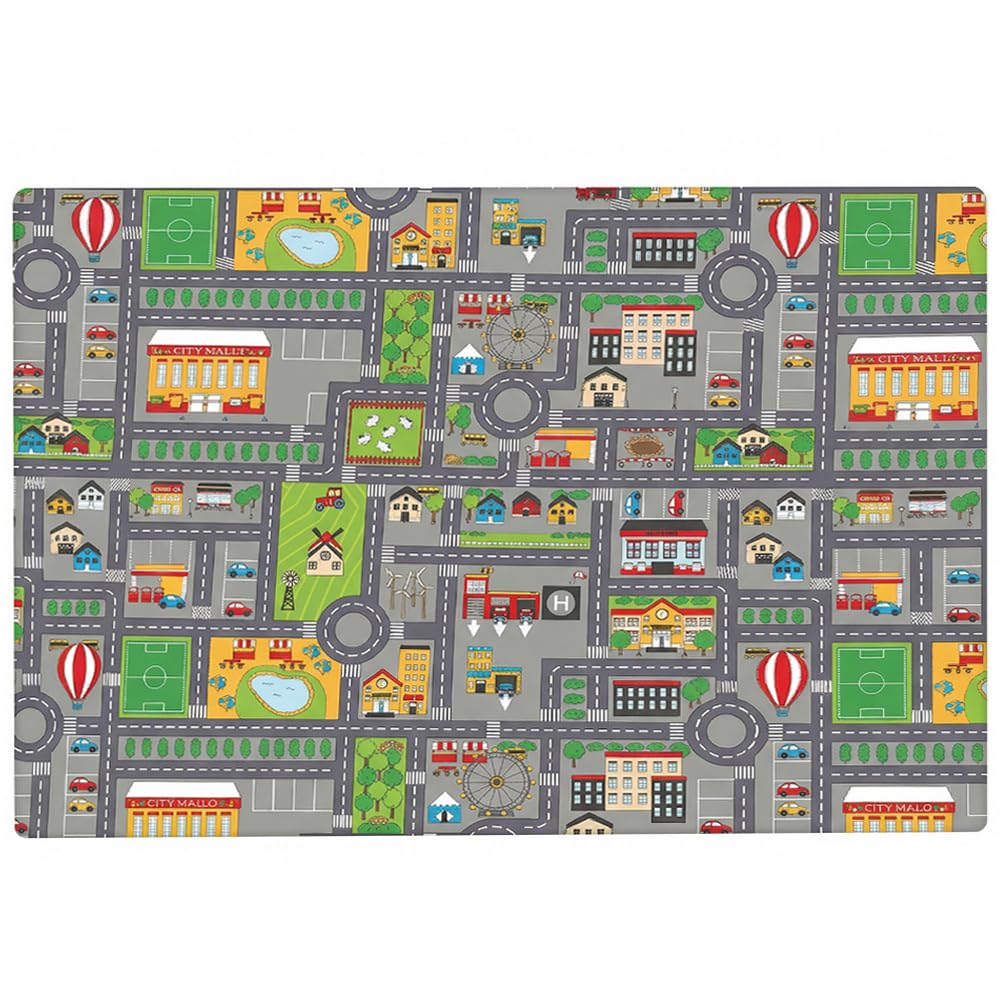 Vexthorion Car Track Play Rug,Car Play Carpet,City Pretend,Durable Playroom Toy Mat,Interactive Floor Mat For Bedroom & Playroom,Washable & Durable Non-Slip,Grey