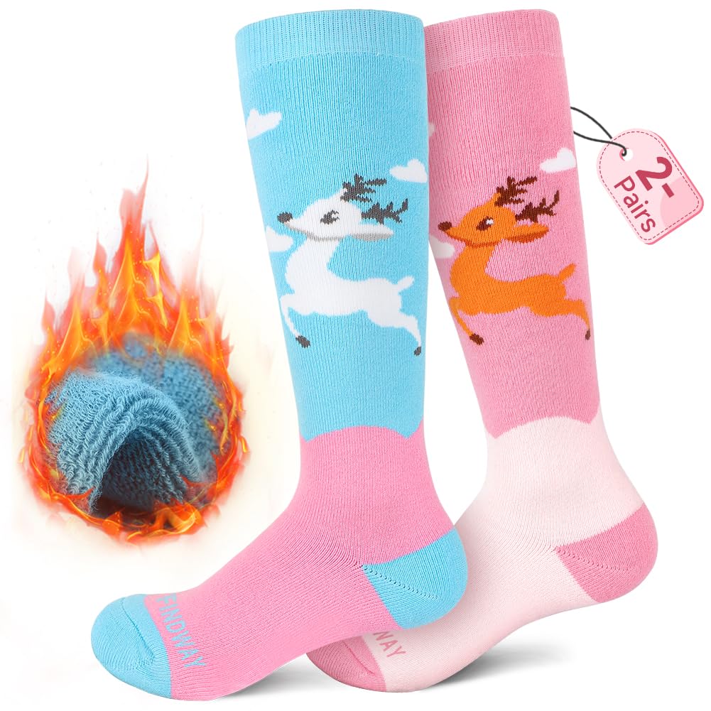 Findway Chaussettes de Ski pour Enfants, Chaussettes Thermiques pour Enfants Garçons et Filles 85% Coton, Chaussettes de Neige Souples Respirantes pour Ski, Patinage Snowboard, 2 paires/3 paires