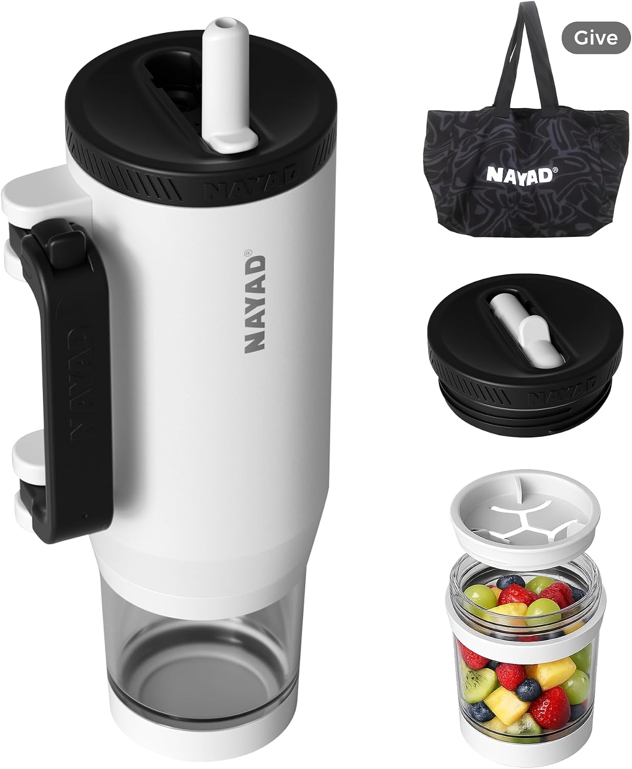23oz Insulated Tumbler with Foldable Handle & 10oz Snack/Pill Container