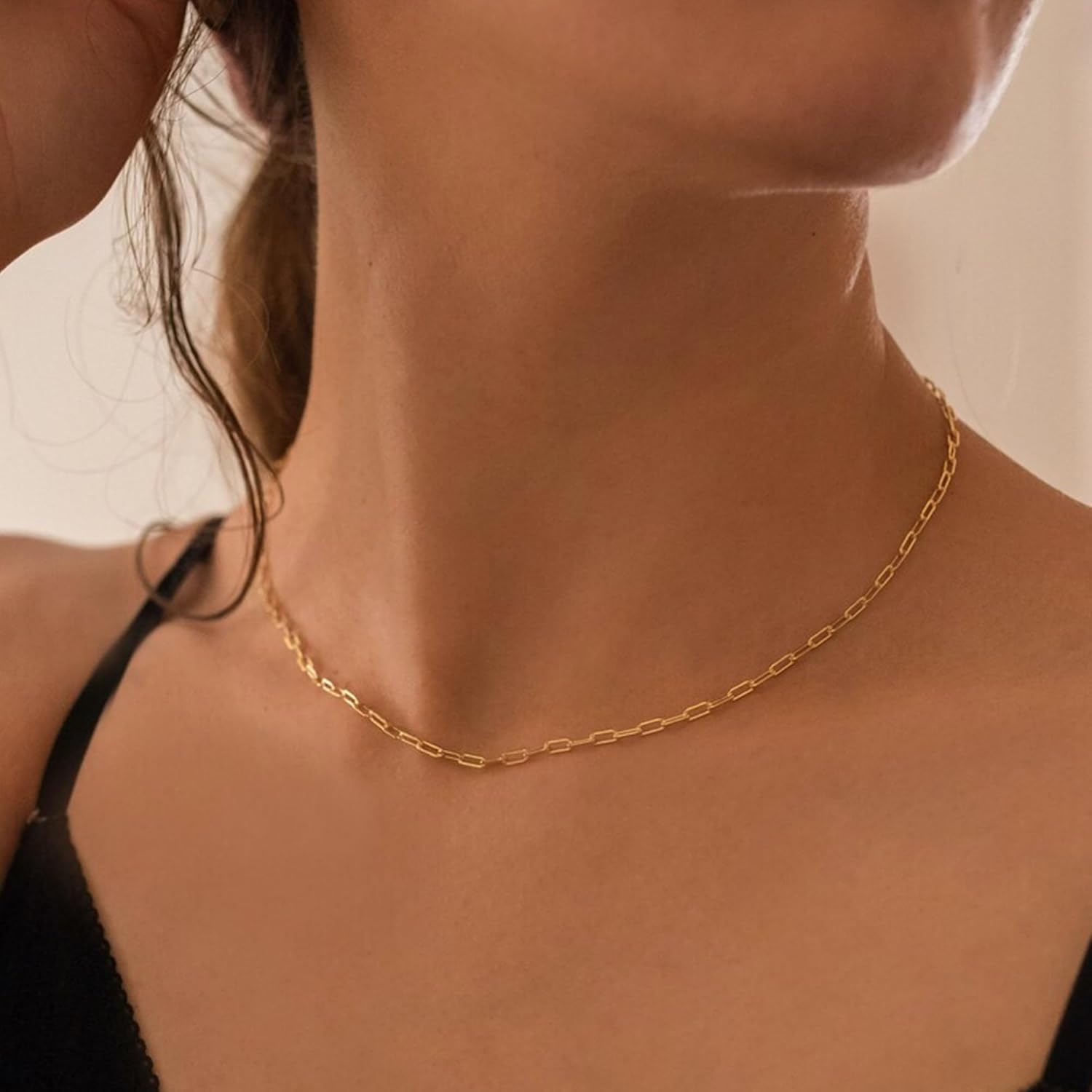 Layered Birthstone Necklace for Women Girls, 14K Gold-Plated Paperclip Chain Choker Necklace with Rectangle Birthstone Pendant Birthday Gifts for Women Girls Dainty Small - Image 5