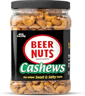 Beer Nuts Cashews, Sweet & Salty Taste, Unique Beer Nuts Flavor, Gluten Free, Kosher, Low Sodium Nut Snacks, American Made Since 1937 (41oz, Cashews)