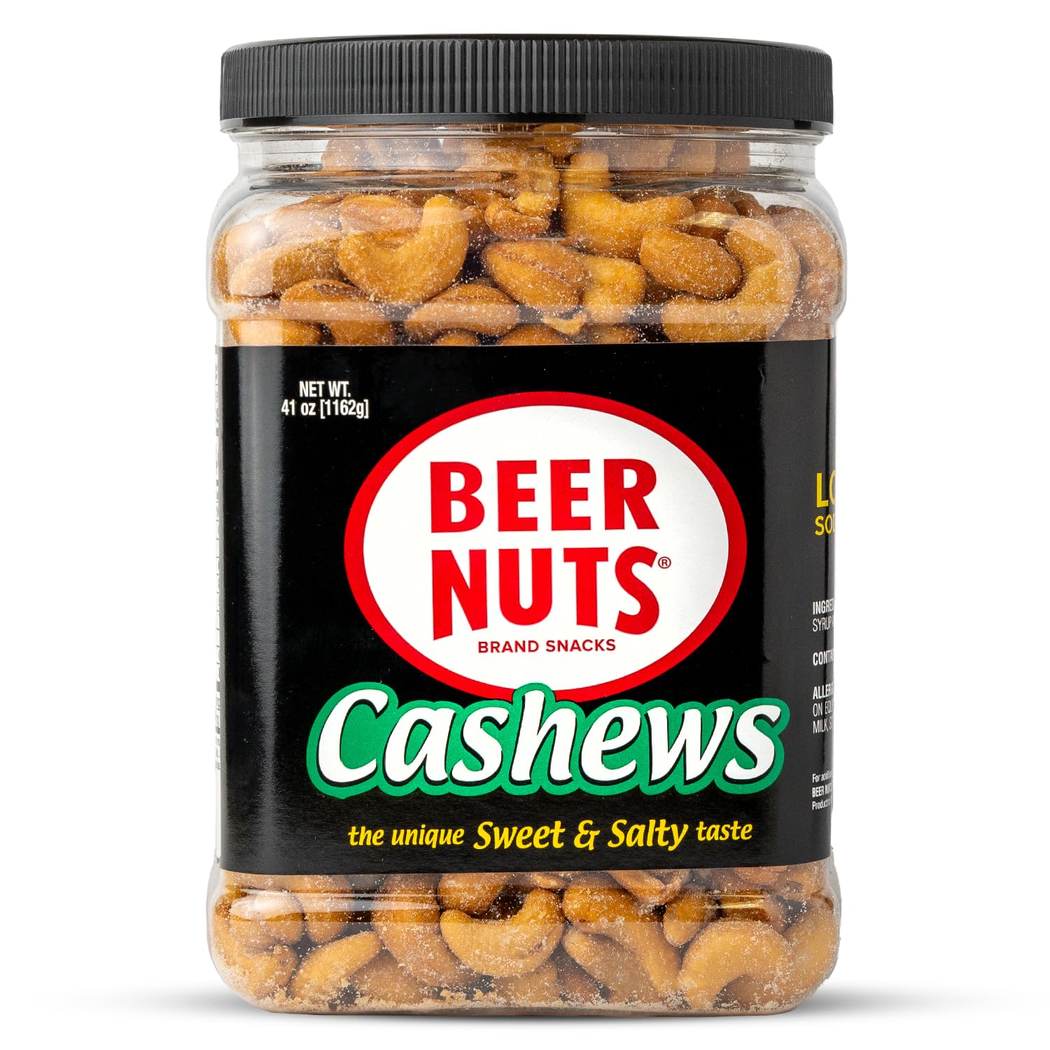 Beer Nuts Cashews, Sweet & Salty Taste, Unique Beer Nuts Flavor, Gluten Free, Kosher, Low Sodium Nut Snacks, American Made Since 1937 (41oz, Cashews)