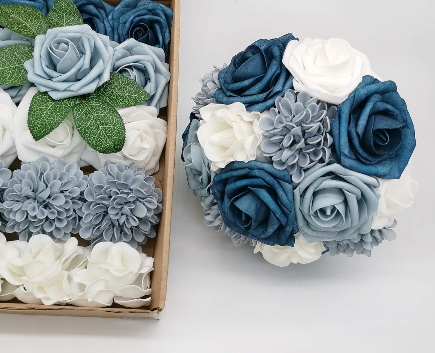 Artificial Flowers Combo Delicate Elegant Dusty Blue Mixed Flowers with Stem for DIY Wedding Bouquets Centerpieces Baby Shower Party Home Decorations - Image 3