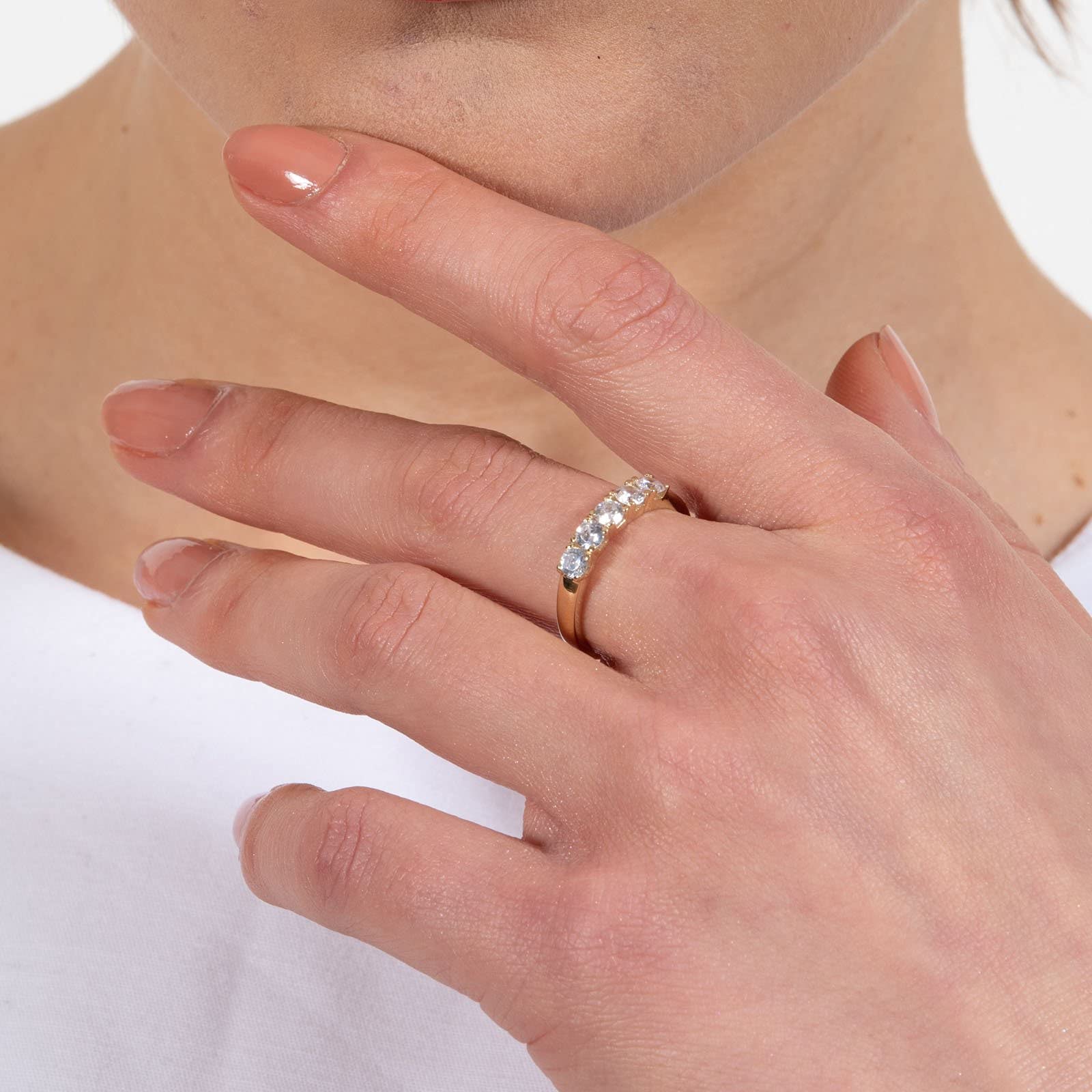 Nieten-Ring für Damen, 925er Silber, 18 Karat vergoldet, mit Zirkonia