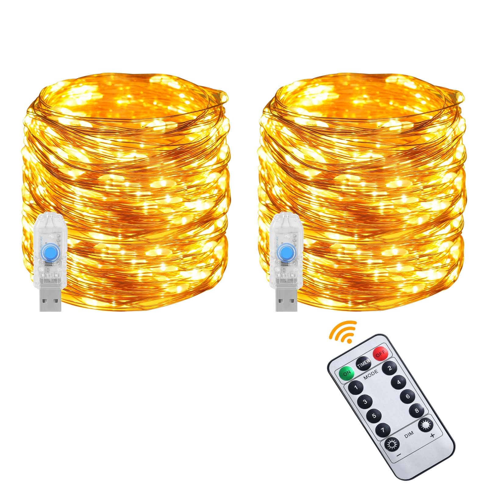 Vicloon Cadena de Luces de Alambre de Cobre,2pcs Luces Alambre Cobre, 10M 100 LED 8 Modos IP65 Guirnaldas Luces,Guirnalda Luces LED Interior,Exterior Jardín Alambre Cobre Luces de Hadas Impermeable