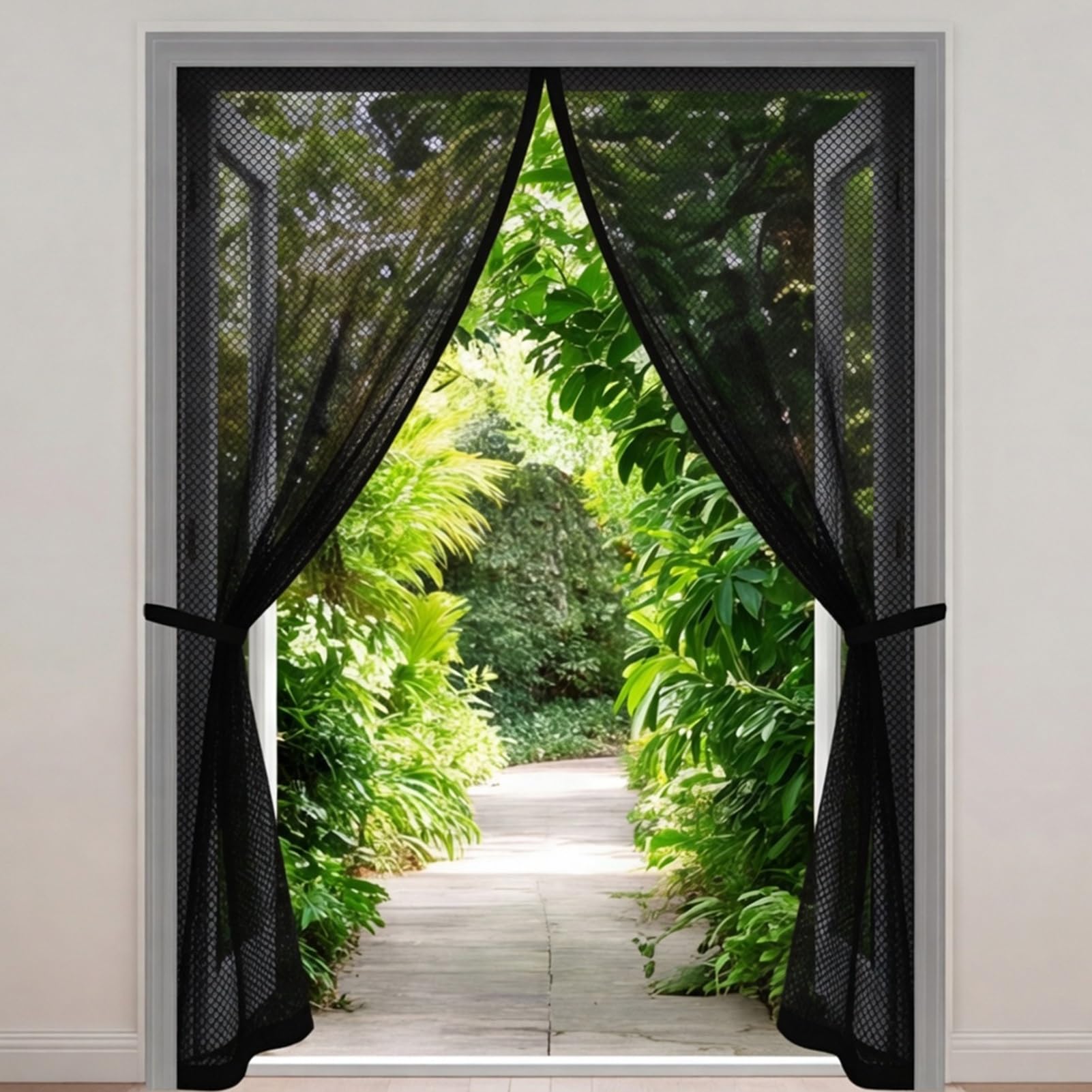 Yxrs Black Magnetic Door Screen 82 X 286 Cm Frame Hook & Loop Hundreds Of Sizes Fly Nets For Doors With Powerful Magnets Keeps Bugs Out No Drill Installation Automatically Closes,