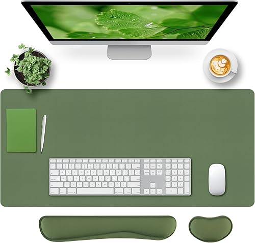 Miniatura 11 de Bloss Tapete de escritorio beige de 23.6 x 13.8 pulgadas, tapete de escritorio para escritorio, alfombrilla de mouse de cuero grande impermeable