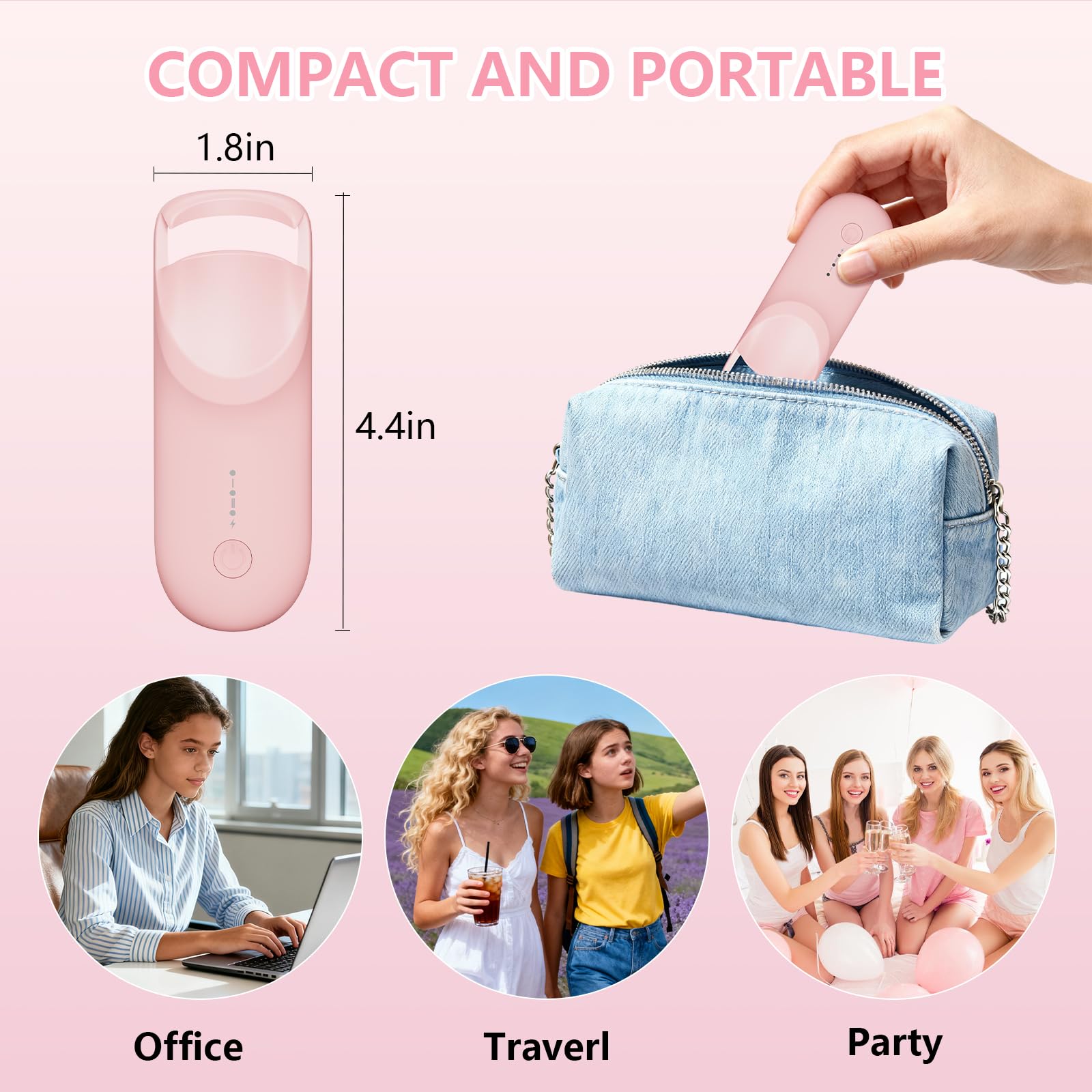 Rizador de pestañas eléctrico, almohadilla de silicona sensible al calor (rosa)