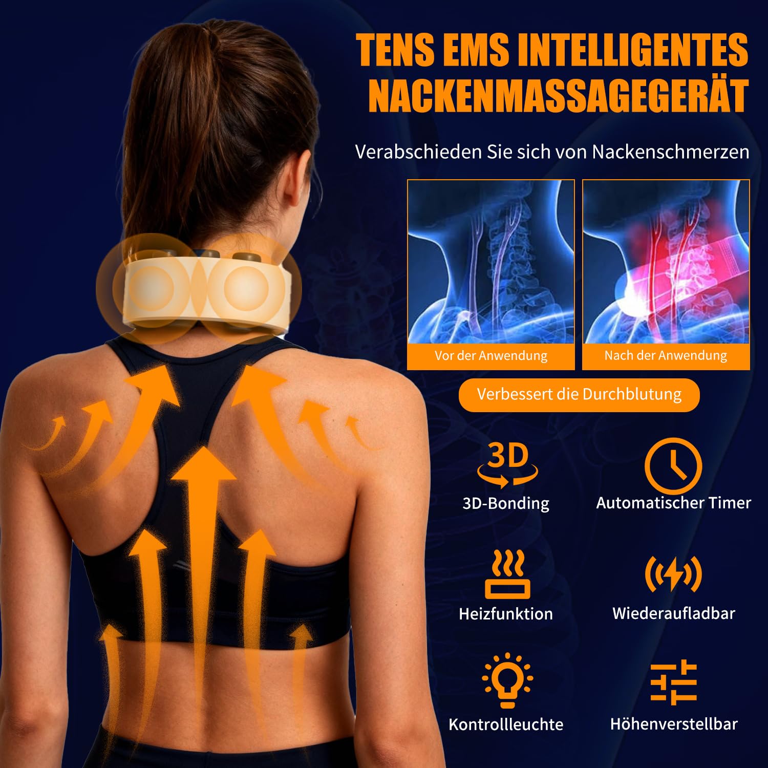 Aohcae Neurotex Nackenmassagegerät, Nurotex 11-In-1 Nackenlösung mit 6 Elektrotherapie-Köpfen, 6 Modi 9 Intensitätsstufen Tragbares Elektrisches Nackenmassagegerät für Zuhause Büro Reise