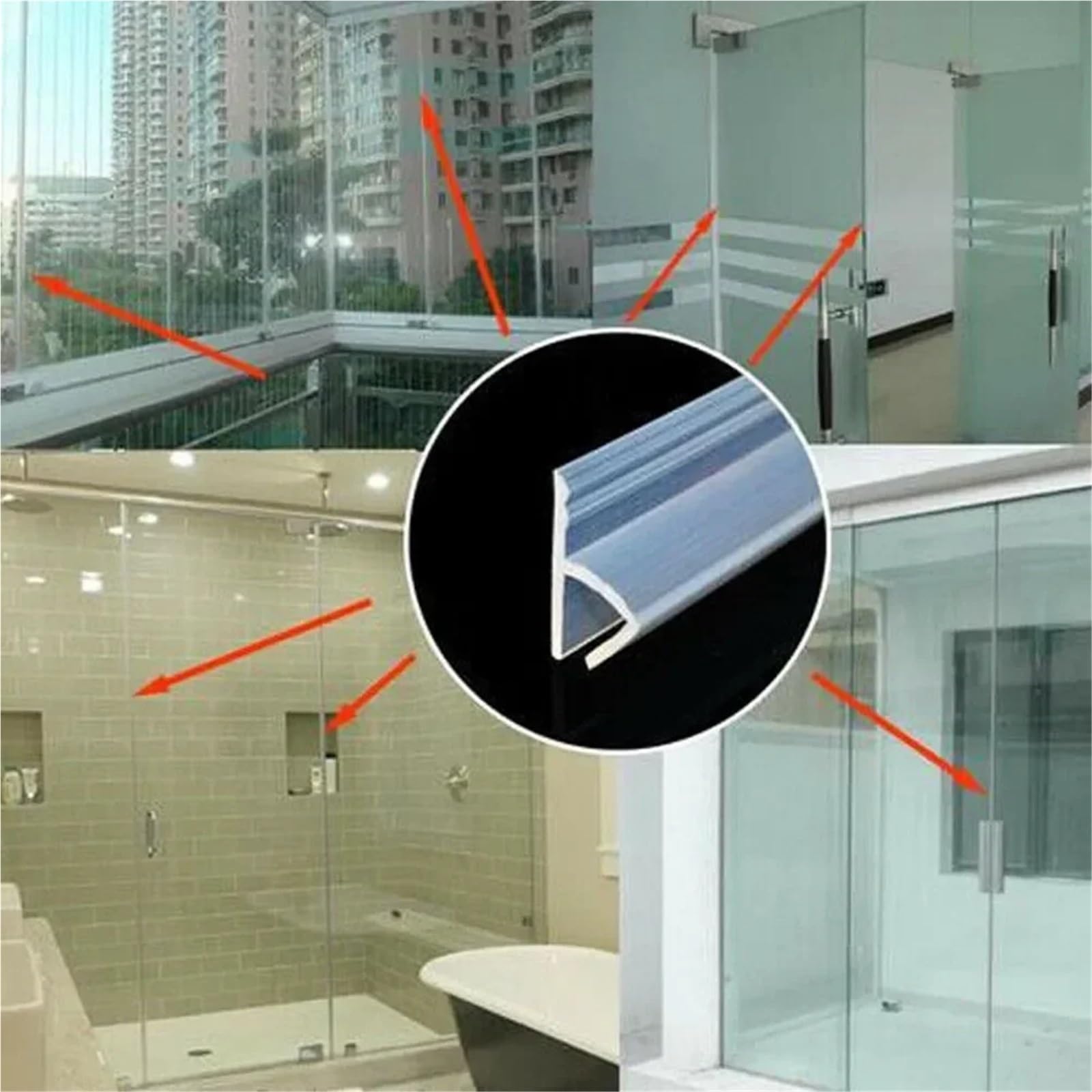 Tira de sellado for mampara ducha 4m, goma silicona, puerta vidrio sin marco, burlete inferior, sello barrido, pegamento for Baño para Puertas de Cristal(10mm)