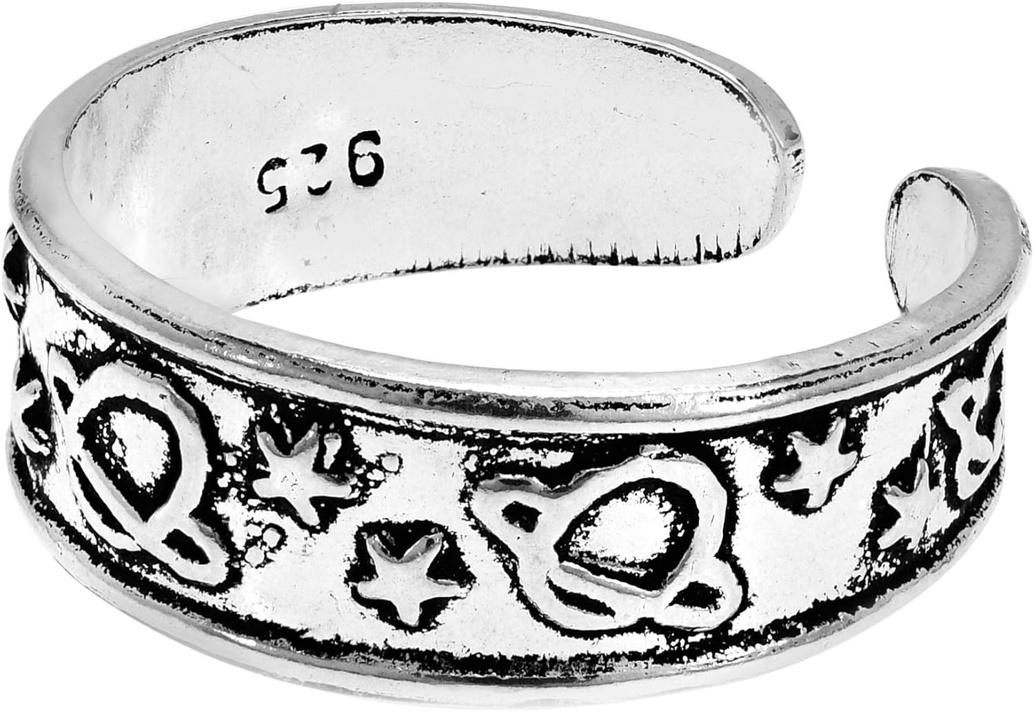 AeraVida Toe Ring Adjustable Celestial Star Design in .925 Sterling Silver Shiny Oxidized Finish Jewelry Gift for Women or Men Pinky or Toe Fit