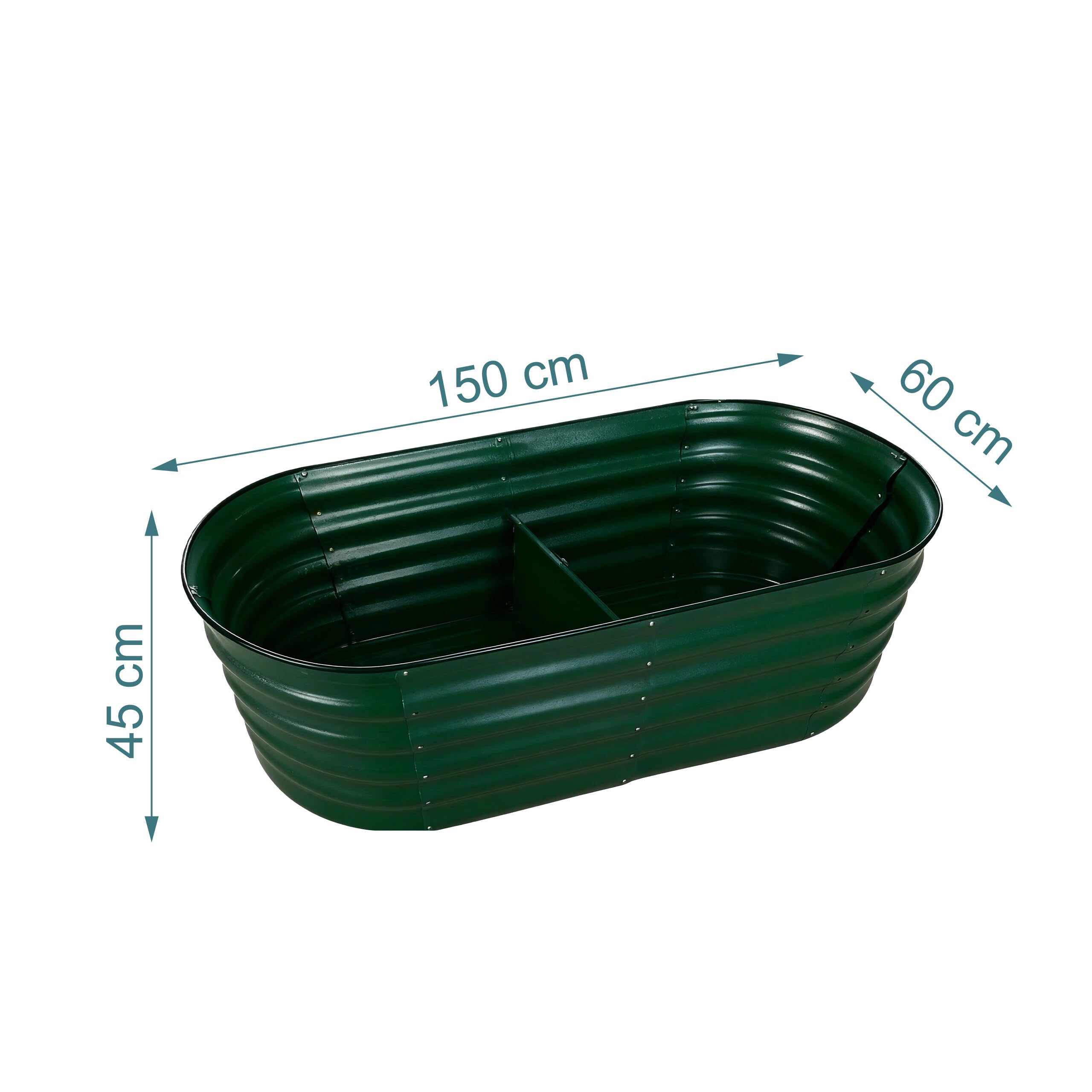 Relaxdays Bac Potager surélevé, métal galvanisé, 45 x 150 x 60 cm, Ovale, Vert, pour Fleurs, Plantes et légumes