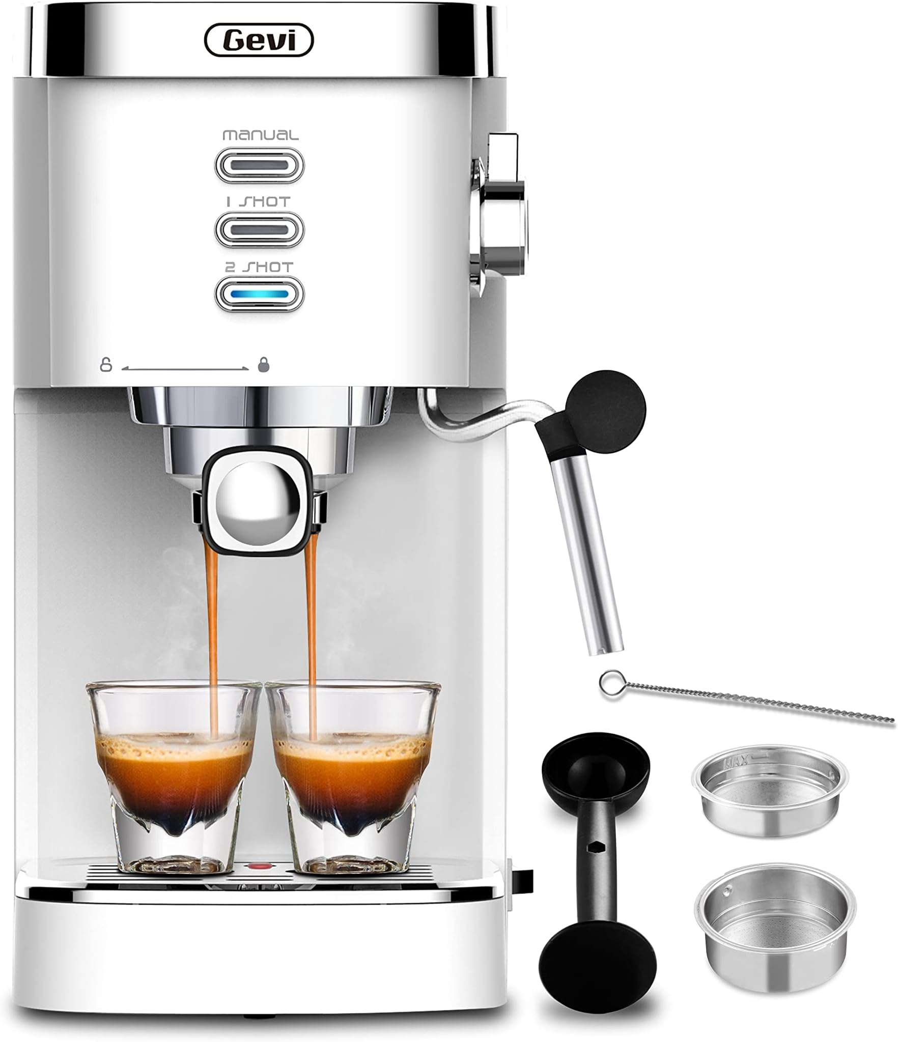 Gevi Espresso Machines 20 Bar Fast Heating Commercial Automatic Cappuccino Coffee Maker with Foaming Milk Frother Wand for Espresso, Latte Macchiato, 1.2L Removable Water Tank