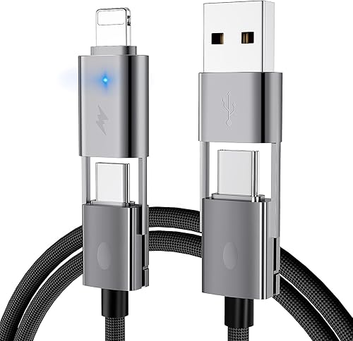 Miniatura 8 de Cable USB C 4 en 1, paquete de 2 cables de carga rápida multitrenzado redondo de 6 pies, PD 65 W 27 W, transferencia de datos de 480 Mbps,