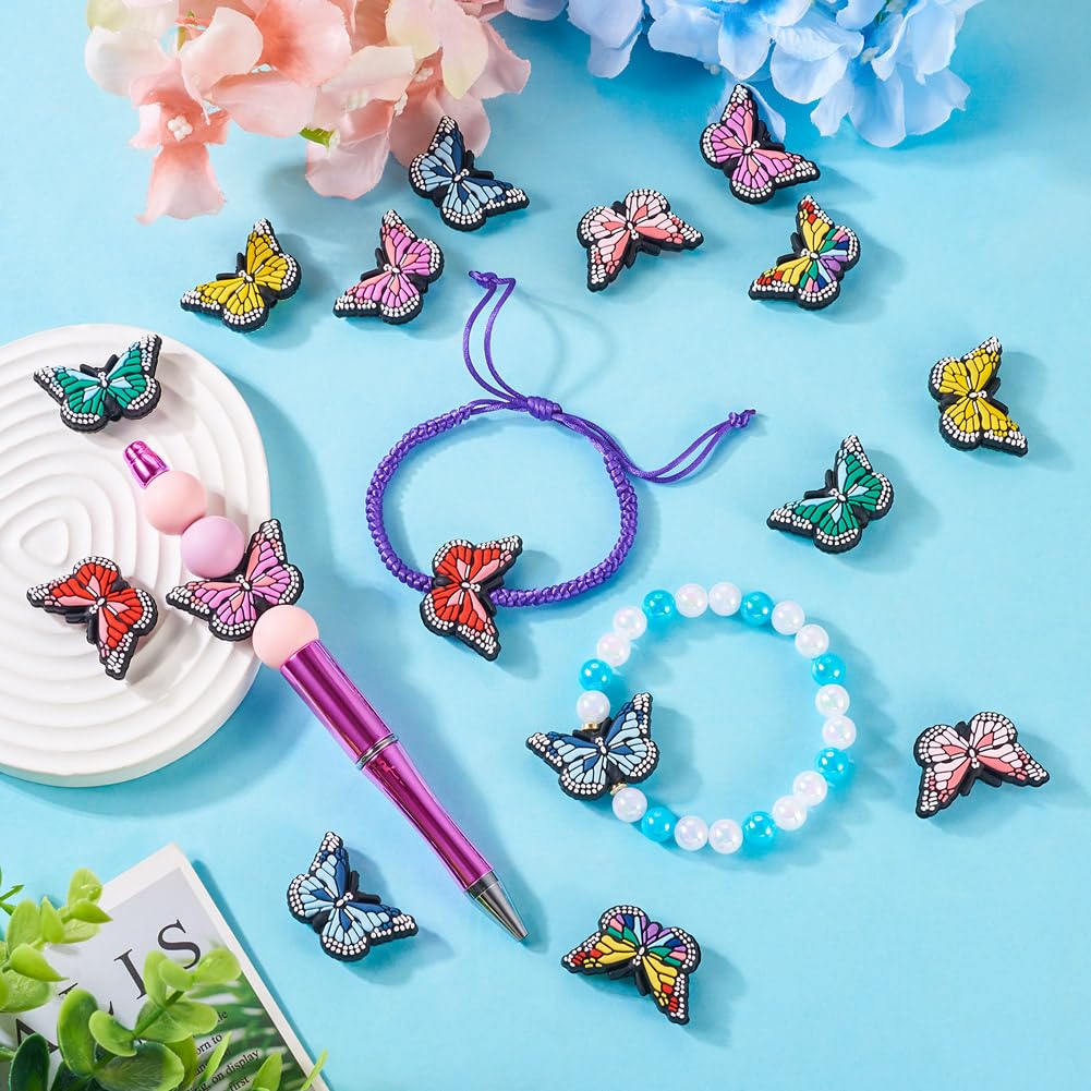 Cheriswelry 14Pcs 7 Colors Butterfly Silicone Beads Mixed Color Insect Rubber Beads Spacer Loose Beads for DIY Necklaces Making - Image 2