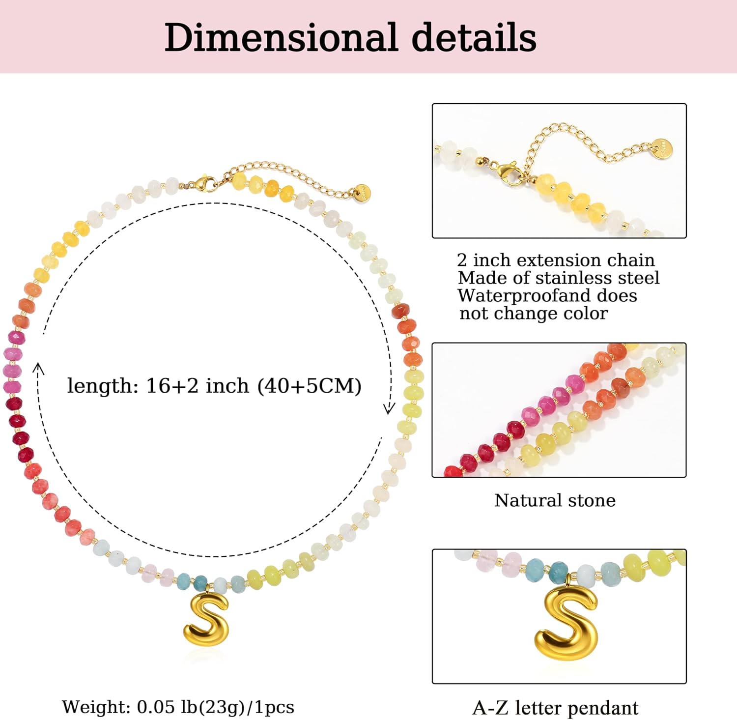 Badu Initial A-Z Colorful Beaded Gemstone Necklaces for Women 14K Gold Letter Pendant Necklace Natural Stone Summer Beach Handmade Jewelry Gift Trendy Necklaces - Image 2