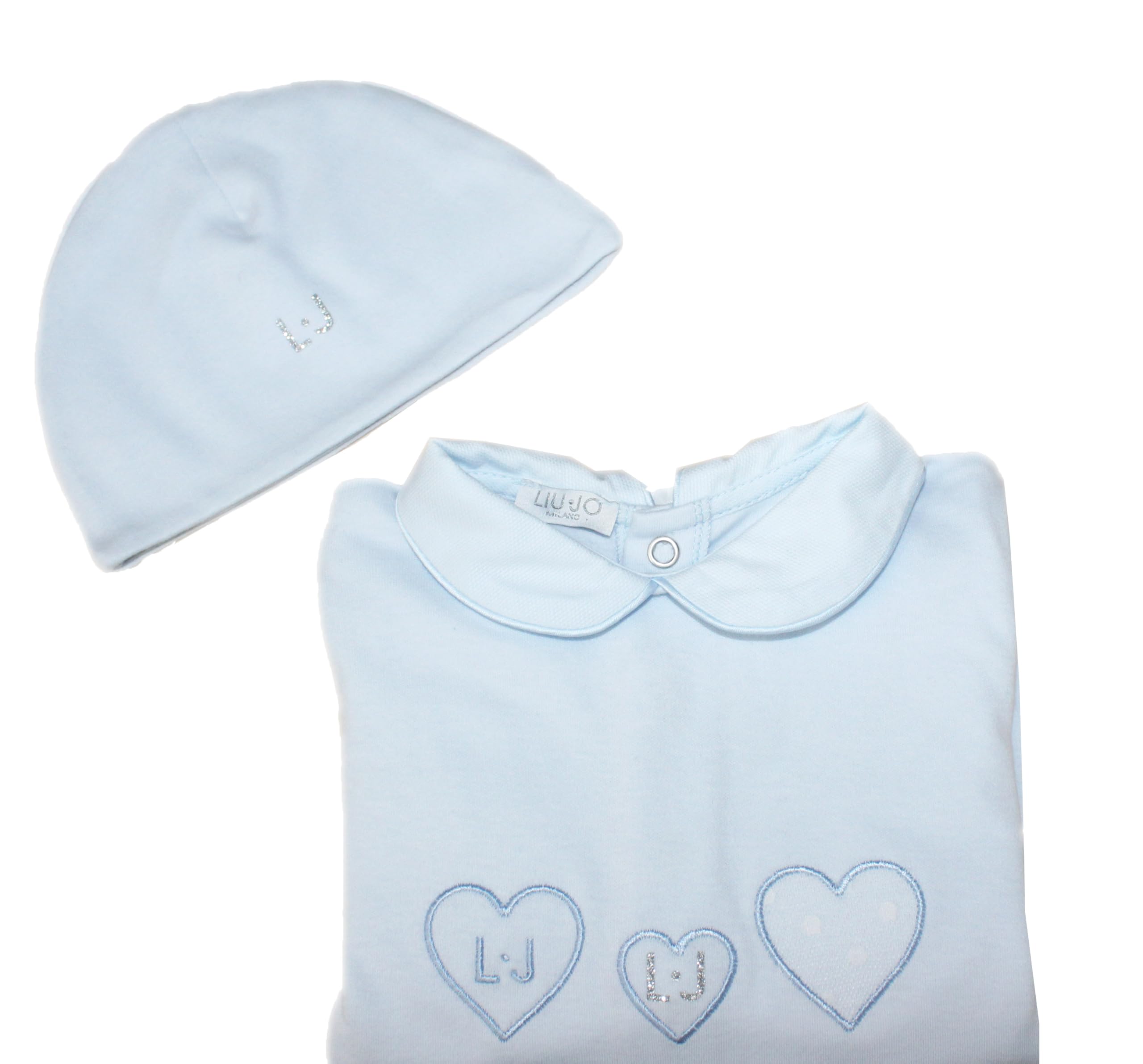 Russo Tessuti Tutina Onesie Cappellino Caldo Cotone Tanti Cuori LIUJO Baby Glitter LJ Liu Jo-Azzurro-3 Mesi