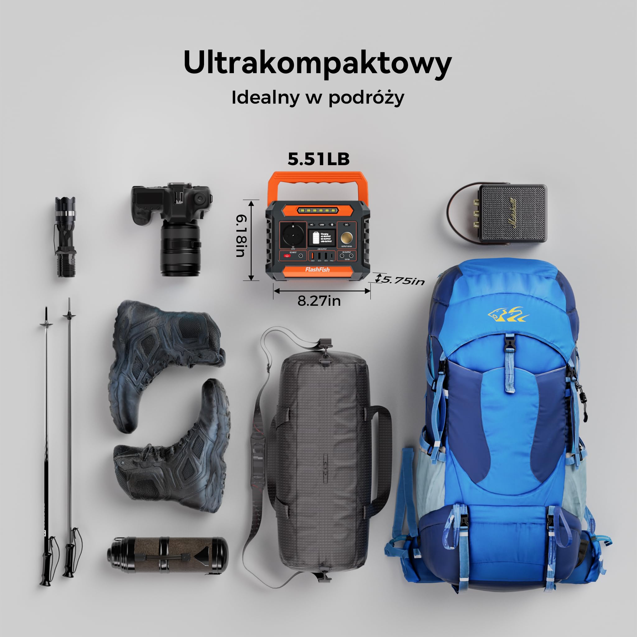 Przenośna elektrownia FlashFish 144,3 Wh z panelem słonecznym 60 W, generatorem słonecznym 200W z oświetleniem 230V AC/typ C/LED, akumulatorem zapasowym do biwakowania, podróży i zasilania awaryjnego