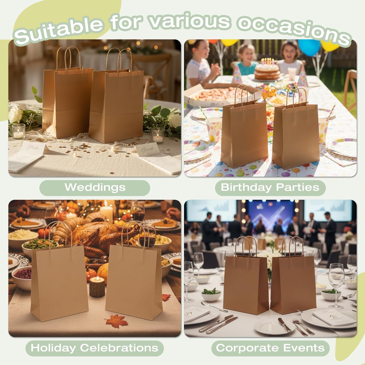 YOGINGO 25PCS Kraft Paper Gift Bags with Handles, 10.6 * 8.2 * 4.3 inches,Brown Gift Sacks for Party Favor, Retail, Shopping, Grocery, Wedding & Small Business Merchandise - Image 5